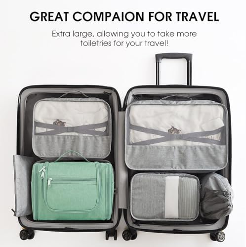 WANDF Large Hanging Toiletry Bag Travel Cosmetic Makeup Organizer Water-Resistant Shower Bathroom Bag for Women and Men (Dark Pink)