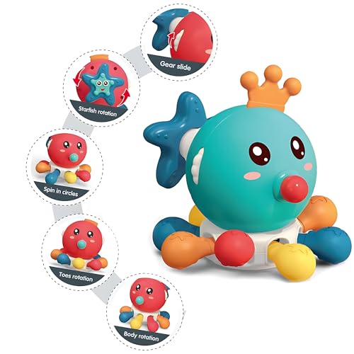 Twisoo Baby Spinning Octopus Toy – Rotating Popper Activity Fidget Sensory Toy, Montessori Interactive Press & Rattle Toy for Toddlers and Kids, Fine Motor Skill Development Toy (Green)