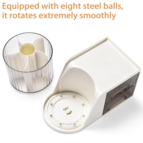 Excefore Modern Chic Desk Organizer with 2 Drawer, 360° Rotating Pencil Pen Holder, 5 Compartments + Drawer for Office Home Art Supplies, White