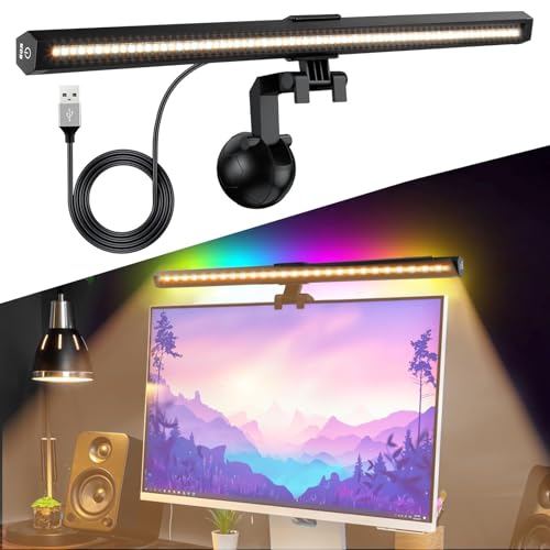 NEXT VOGUE Glare-Free Computer Light with 3 Modes 15 Colors RGB Backlight LED Monitor Light Bar Dimmable Screen Monitor Light USB Powered Computer Monitor Lamp for Home Office