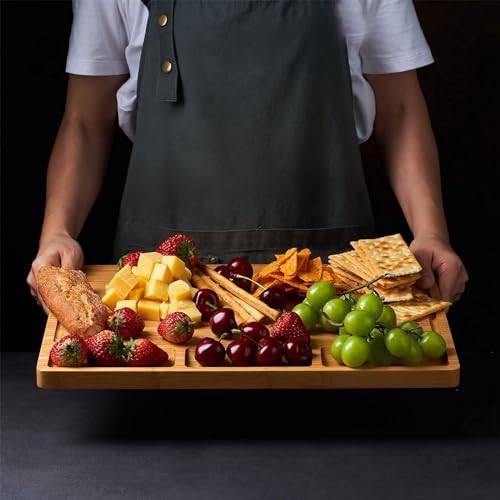 THE WHITE SHOP Large Bamboo Wood Cutting Board for Kitchen, Cheese Charcuterie Board with 3 Built-in Compartments and Juice Grooves (Size : 413-314-15mm)