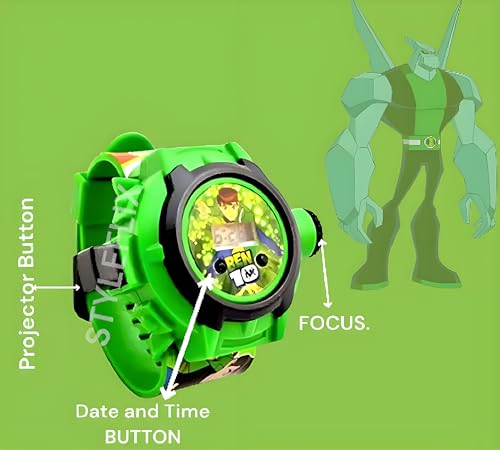 STYLEFLIX Rubber Unisex Kids Edition Digital Ben 10 Projector Watch, 24 Digital Projector Images, Boys, Green