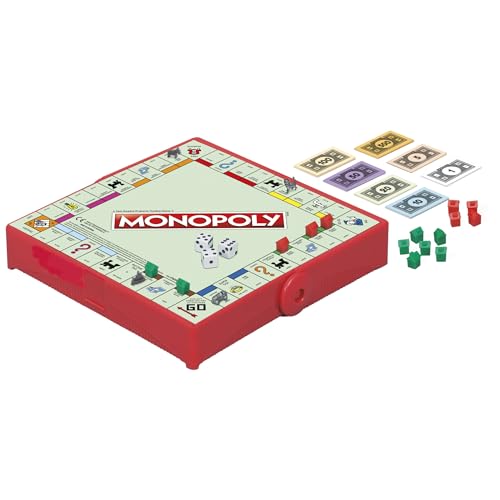 Monopoly Grab and Go Game for Kids Ages 8 and Up, Portable Game for 2-4 Players, Travel Game for Kids
