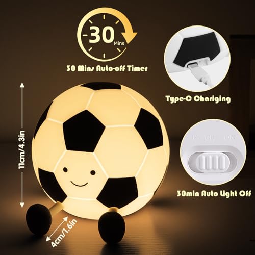 YISUN Soccer Night Light for Boys Light Up Football Lamp Dimmable Rechargeable Silicone Night Light Home Decor Birthday Christmas Gifts for Kids