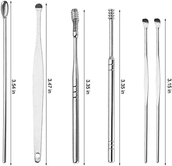 6-in-1 Earwax Removal Kit, Ear Pick Ear Cleansing Tool Set, Stainless Steel Ear Curette Spiral Ear Wax Remover Tool with Storage Bag for Travelling