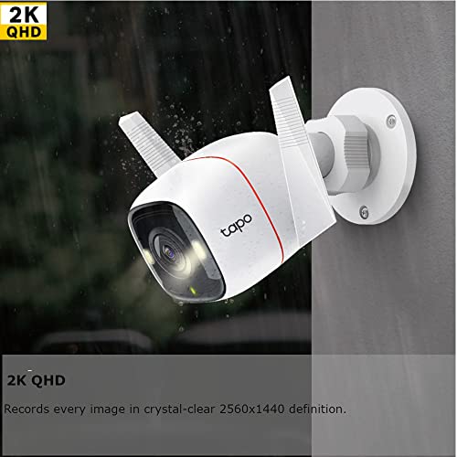 TP-Link Tapo 2K QHD Outdoor Security Camera, IP66 Weatherproof, Motion Detection, Starlight, Built-in Siren, 4MP, Colour Night Vision, Cloud&SD Card Storage, Works with Alexa&Google Home (Tapo C320WS)