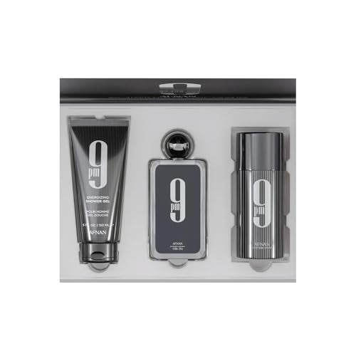AFNAN Gift Set 9 PM Eau De Parfum 100 ML + Deodorant 150 ML + Shower Gel 150 ML, Perfume Gift Set For Men