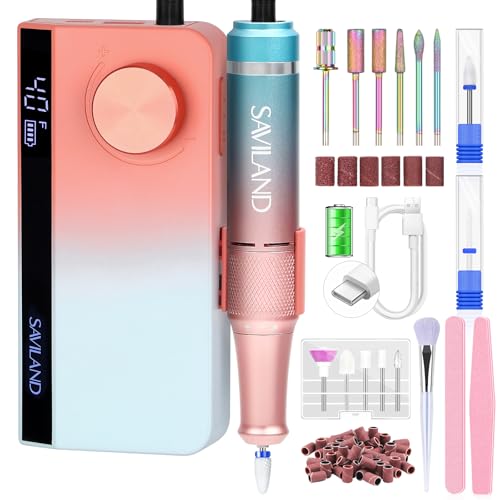 Saviland Electric Nail Drill Professional: 40000RPM Upgraded Nail Drill Kit with 2024 Beautiful Gradient Sunset Color Scheme, Portable Nail File & Buffers for Salon Use, Manicure Pedicure