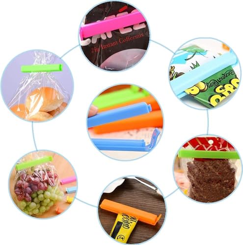 12 Pieces Food Clips Bag Sealing Clips, Food Bag Clips for Food Storage, Food Clips for Bags, Plastic Clips for Food Bags, for Kitchen Sweets Snack(Green/Blue/Yellow/Pink)