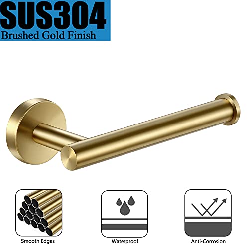 Pynsseu 304 Stainless Steel Bathroom Hardware Accessories Set Brushed Gold 2-Piece Set Includes Hand Towel Ring Toilet Paper Holder Wall Mount Heavy Duty Storage Stainless Steel