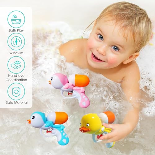 Toddler Bath Toys Set (3pcs) – Cute Duck, Penguin, and Hippo Water Gun Toy for Kids, Fun Pool and Bath Time Toys for Toddlers 1-4 Years