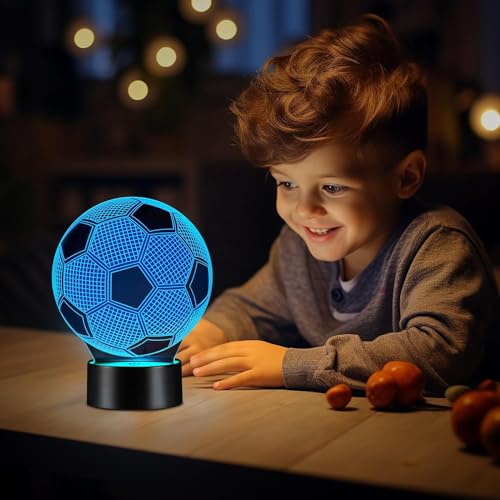 SHOPPING VIBES Your One Stop Shop 3D Illusion Night Light - Dual Designs Football & Basketball, Remote Control 16 Colors Change, Perfect Sports Fan Gift for Any Occasion (Football)