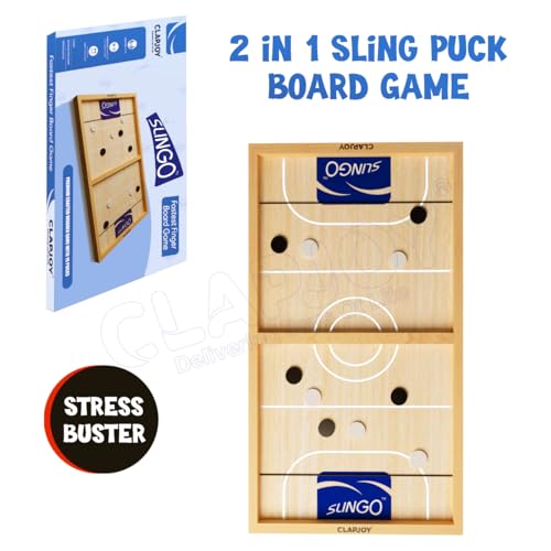 Clapjoy Slingo Fastest Finger First Board Game for Adults & Kids Wooden String Hockey Game Sling Puck Board Hockey Toy Perfect for Family Entertainment, Birthday Party, Christmas Gift