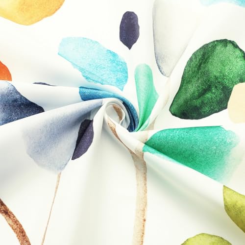 Tazweeq Floral Shower Curtain for Bathroom, Colorful Leaves Fabric Shower Curtain, Abstract Watercolor Painting Cute Botanical Decorative Shower Curtain Set with Hooks (180×180cm)