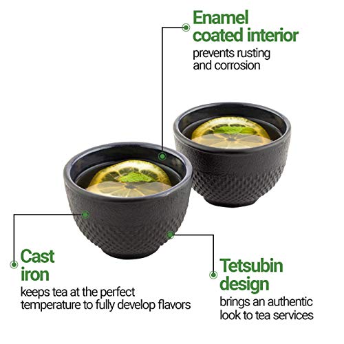 Restaurantware Cast Iron Tea Cups, Tetsubin Hobnail Black Cast Iron Tea Cups - 5 oz - 2ct Box -