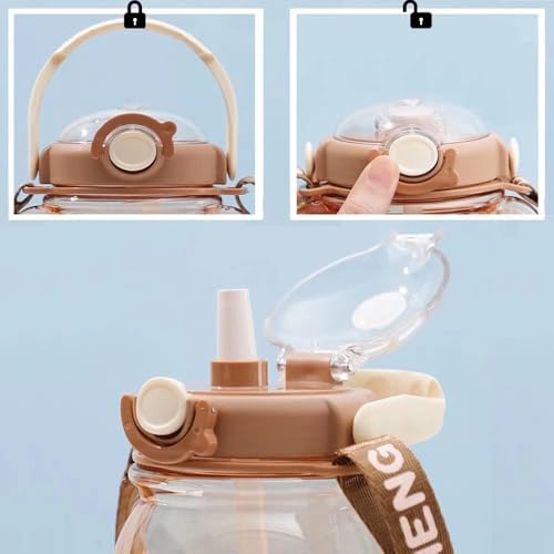 Bear Water Bottles, Kawaii Cute bears Water bottle Bear Cup with Straw, Cute Charms and Strap for School Gifts portable plastic large capacity water bottle