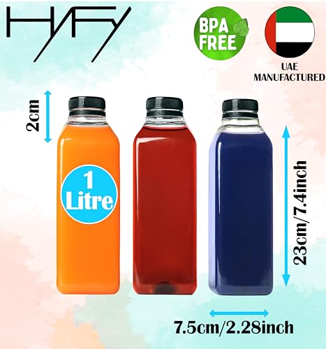 HYFY [10 PCS] 1 litre Plastic Juice Bottles 33.8oz Clear Plastic Bottles With Caps Milk Bottle Water Bottles For Kids Empty Bottle Zamzam Water Gym Water Bottle Reusable Plastic Juice Bottle