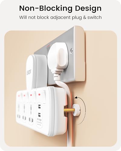 LENCENT Multi Plug Extension Socket with USB, 3 Way Electrical Outlet Extender with 2 USB, Wall Charger, Universal Plug Adapter, Charging Station for Home, Office, Kitchen, Individually Switched