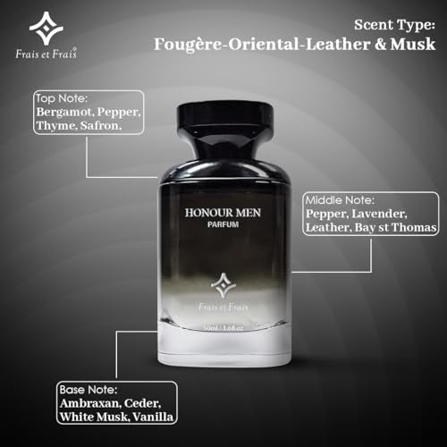 Frais Et Frais Honour Men Perfume 50ML - Eau de Parfum - Men's Leathery & Musky Fragrance with Bergamot, Leather & Ambroxan