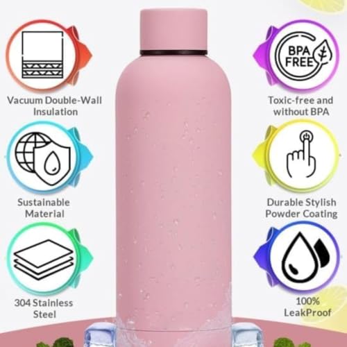 Stainless Steel Water Bottle for Adults and Kids 500ML water bottle insulated 16 OZ Insulated Water Flask Double Wall Water Vacuum Flask Thermos Flask for Hot & Cold Water Sports