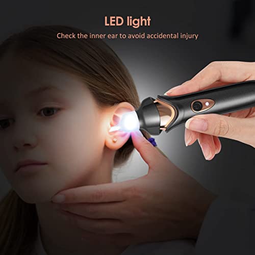 X spring Xspring Ear Wax Remover Vacuum Cleaner, Ear Vacuum with LED Light, Electric Earwax Removal Kit, USB Charge Reusable Safe Electric Ear Suction, Earwax Cleaner for Adults Kids (Black)