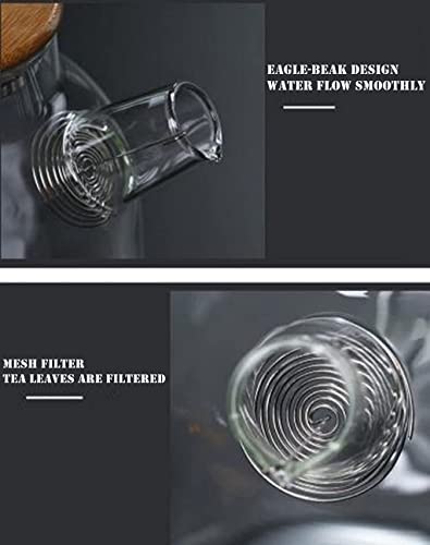 YumLock Glass Teapot with Removable Infuser, Stovetop Safe Teapot for Loose Leaf and Blooming Tea, 1000ML Clear Teapots with Bamboo Lid