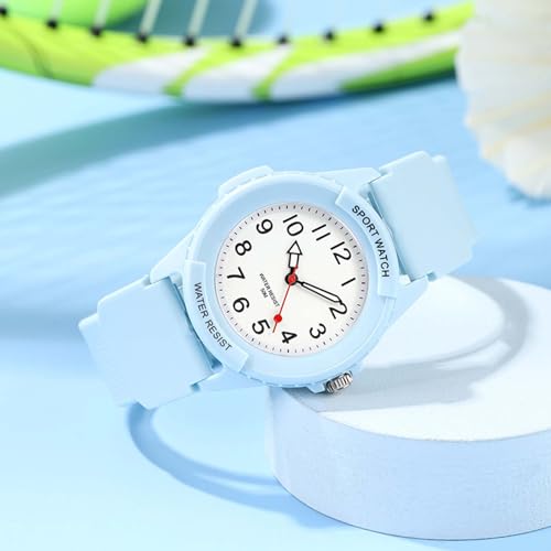 Wisfunlly Kids Analog Watch for Boys Girls, Waterproof Time Teaching Watch with Night Light, Teenager Children Watches Easy to Read and Learning Time for Children 6-18