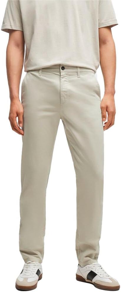 Men's Tapered Fit Chino Made of Elastic Cotton Satin - Light beige271.