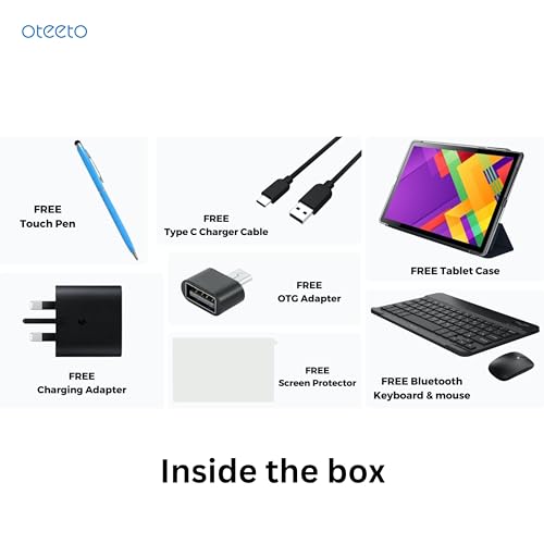 Oteeto TAB 10 Pro/Single SIM 5G Network/8GB RAM + 512GBG ROM/5G Wifi/8000 mAh/8MP Front + 13MP Rear Camera/Quad Core 2.0GHz Processor/Android 13/Includes Keyboard,Mouse,Touch Pen,OTG,Flip Cover (Gray)