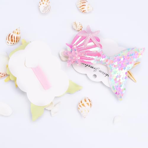 LAROKO Hair Clips for Girls, Aurora Sequins Mermaid Fish Tail Hairpin Starfish Sequin Hair Accessories, Multicolor Sparkling Hair Barrettes for Little Girls Toddlers Kids and Teens 6 Pcs