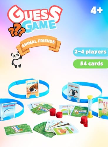 Animal Guess Who? | 4-Player Headband Board Game | 54 Animal Cards | Wild Party Fun fFor Families And Kids 3+