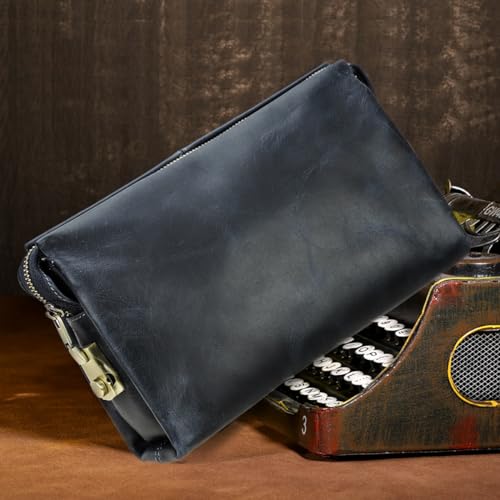Contacts Mens Genuine Leather ID Card Organizer Clutch for Men, Large Capacity with Anti-Theft Lock Travel Passport Wallet Phone Holder Hand Bag with Wrist Strap
