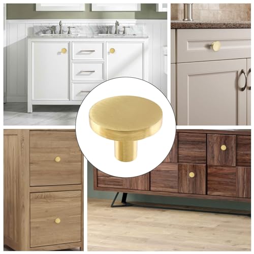 GEPAS 6pcs Gold Cabinet Knobs, Zinc Alloy Brushed Brass Cabinet Ring Pulls Dresser Handles Furniture Hardware for Kitchen Cupboard Drawers Closet Door,Easy to Install (Style1)