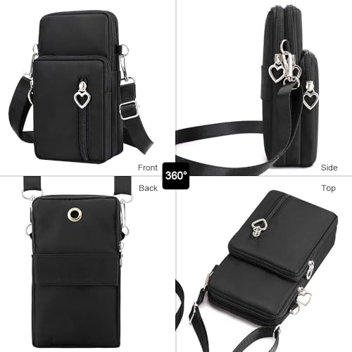 BIGTHREE Crossbody Bags for Women, Women Crossbody Phone Bag Waterproof Nylon Crossbody Shoulder Bag, with 3 Zipper Pockets and Adjustable Strap