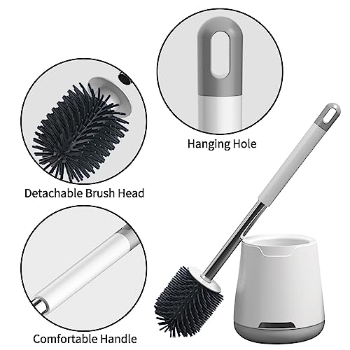Wesoke Toilet Brush and Holder Set, Silicone Toilet Cleaner Brush Deep Cleaning Toilet Bowl Brush with Ventilated Holder & Long Handle for Bathroom Restroom, Floor Standing Toilet Scrubber Accessories
