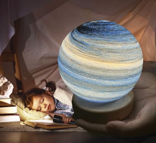 Night Galaxy Lamp, Kids Moon Light Decorative Star Lights with Wooden Stand, 3D Galaxy Moon Lights, Suitable as Night Lights Bedroom Decorations, Stocking Stuffers for Kids Adults Women