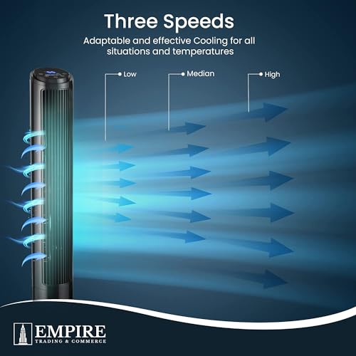 Empire 41inch Tower Fan with LED Display, Remote Control Fan for Bedroom with Timer Function, 50W Cooling Fan with 3 Speeds, Perfect 75° Oscillating Fan for Home, Living Room & Office (Black)