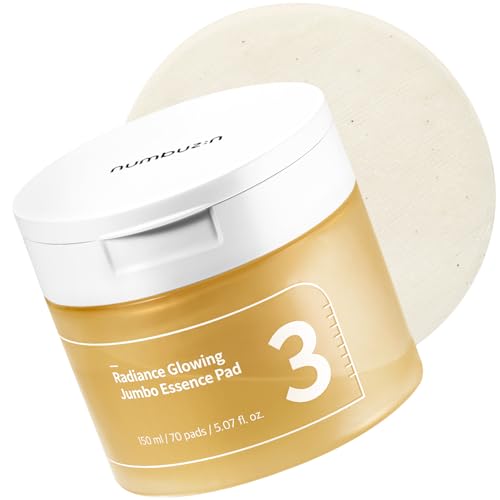 numbuzin No.3 Toner Pads | Radiance Glowing Jumbo Essence Pad | Clear Glass Skin, Skin Radiance, Texture Care | Biodegradable Vegan Pads, Fermented Ingredients, Niacinamide | 70 pads/150ml