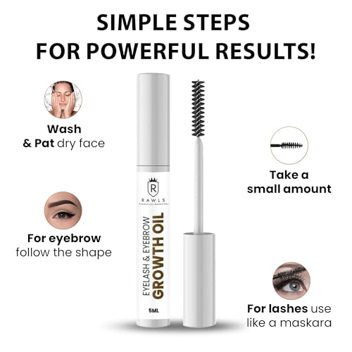 Rawls Eyebrow & Eyelash Growth Serum – Natural & Organic Formula for Longer, Thicker Brows & Lashes – Nourishing with Castor Oil, Almond Oil, Vitamin E & C – 5ml