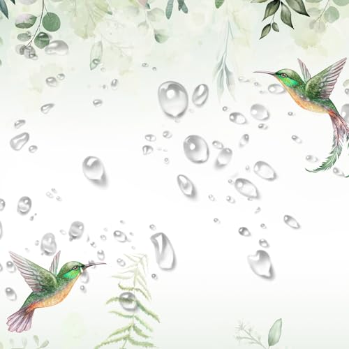 EOBTAIN Sage Green Leaves Shower Curtain Eucalyptus Hummingbird Bird Shower Curtains White Green Leaf Botanical Plant Floral Cottagecore Aesthetic Bathroom Curtain 12 Hooks Durable Fabric 72X72Inches