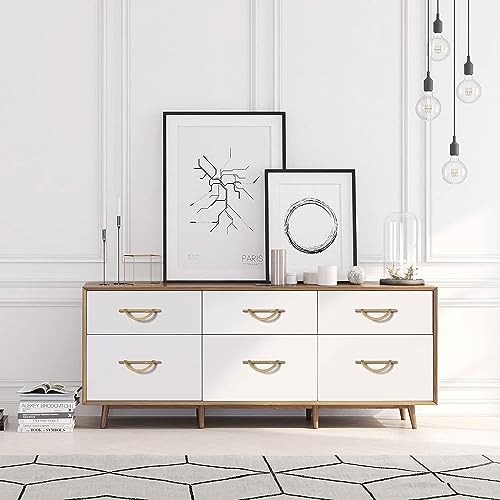 Cabinet Pulls, Brushed Golden Drawer Handles, 2Packs Bronze Kitchen Door Cupboard Cabinet Handles, Half Moon Shape Creative Cabinet Pulls for Cupboard Door and Bathroom, 5Inch (128MM) Hole Center