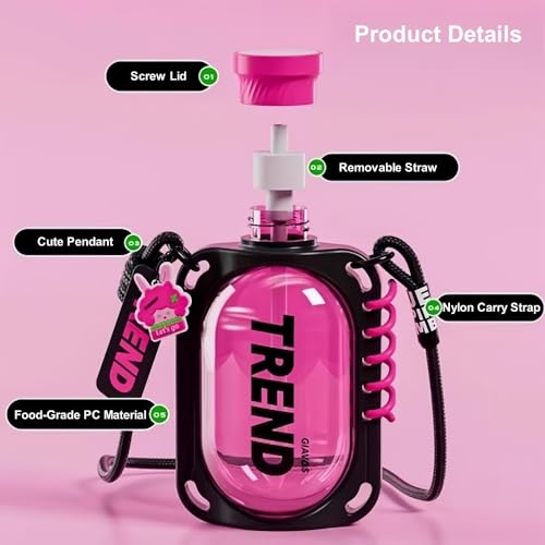 GUYANA Water Bottle - 27oz Kids Water Bottle with Straw, Leakproof Platic Sports Water Bottle for School Travel Camping Hiking Gym and Office, BPA Free (Black)