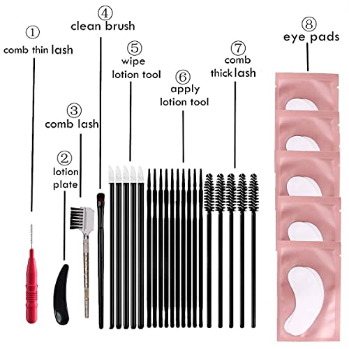 Lash Lift And T-i-n-t Tools, Lash Lifting Supplies, Brow Lamination Brushes, DIY Eyelash Perm Accessories At Home, Portable Brush Kit With Eye Pads All in one Individual 5 packs For Professional Use