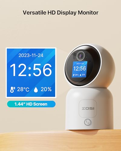 ZOSI 2.5K 4MP Indoor Camera with Screen, 360° Views Baby/Pet Dog Monitor with Gesture/One-Touch Calling, 2 Way Video, 2.4G/5G Dual-Band WiFi Home CCTV Security Camera, Person Detection, C519M