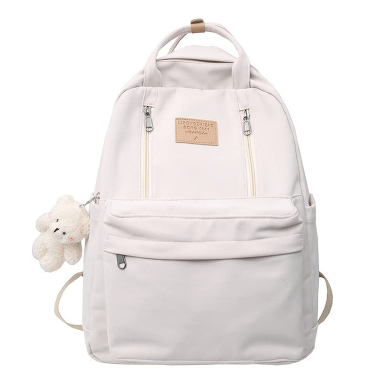 AONUOWE Preppy Backpack with Plushies Cute Backpack for Teen Girls Light Academia Bookbags Solid Aesthetic School Bag
