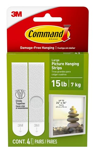 Command Picture Large Hanging Strips White color, 4 pairs/pack | Holds 7.2 kg whole pack | Organize | Decoration | No Tools | Holds Strongly | Damage-Free Hanging
