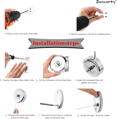Gadget Deals Stainless Steel Retractable Clothesline | Cloth Drying Rope for Outdoor, Balcony, Bathroom