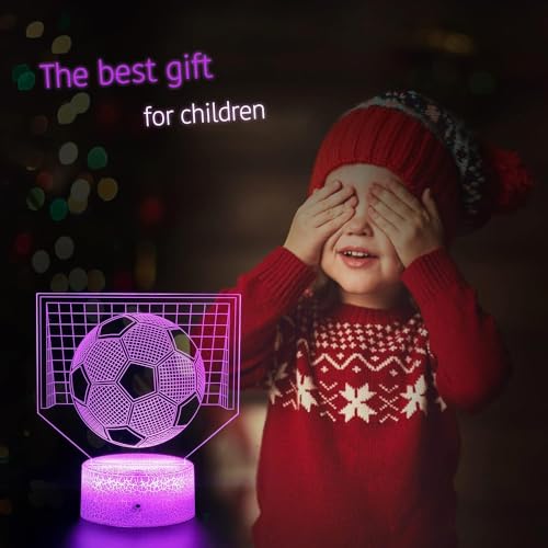 X spring 3D Football Night Light, Football 3D Illusion Lamp for Kids, 3D Night Light with 16 Colors Change Remote Control, Smart Touch Table Lamps Soccer Toys, Best Birthday Gift for Boy Girl Kids