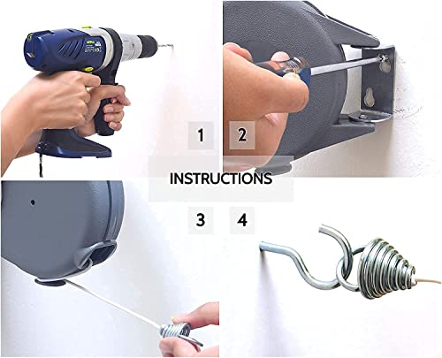 Arabest Retractable Clothesline, Portable Duty Indoor and Outdoor Washing Line, 40 Feet PVC Retracting Clothes Line with Wall Mount Hang The Wet Dry Clothing Laundry, Easy Installation