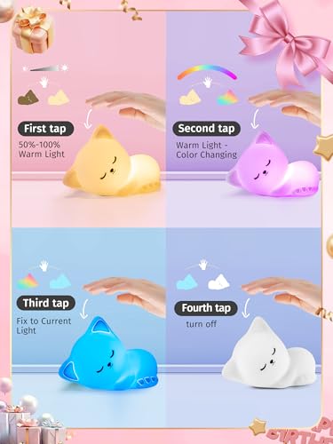 Mubarek ã€Remote + Gifts Packageã€‘ Cat Gifts for Girls,16 Colors Dimmable Teen Girl Gifts Trendy Stuff, TAP for Fun Cute Stuff for Teen Girls